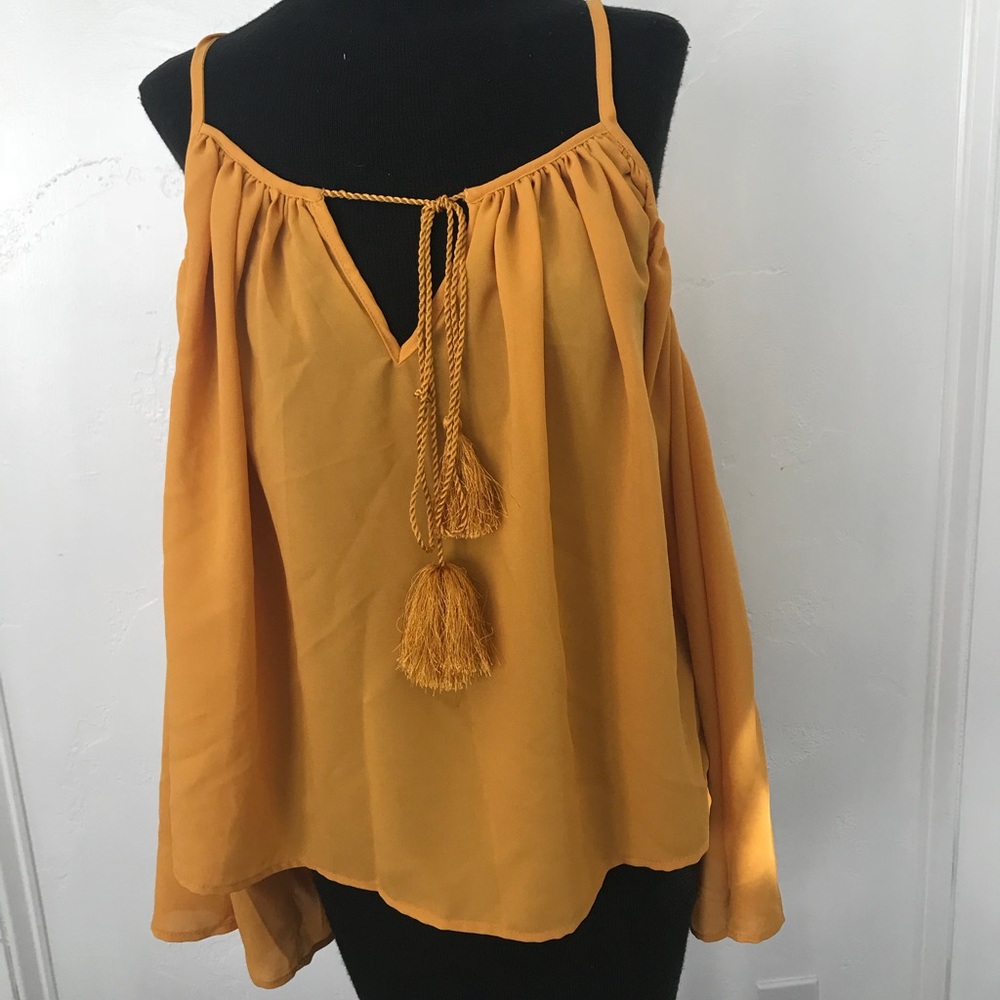 Gold cold shoulder blouse from Forever 21